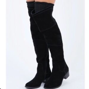 NEW Vince Camuto Bendra Suede Black Over the Knee Split Shaft Boot size 6